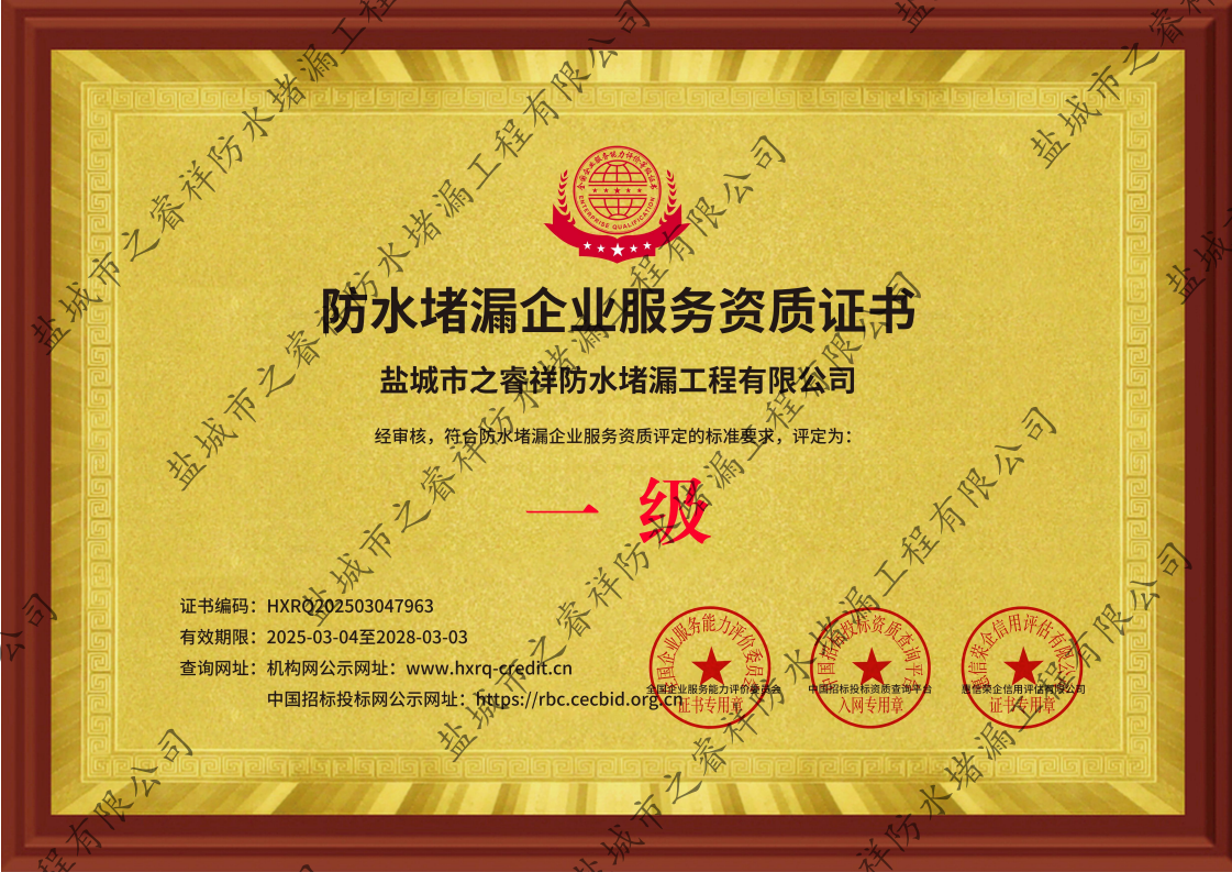 防水堵漏企业服务资质证书